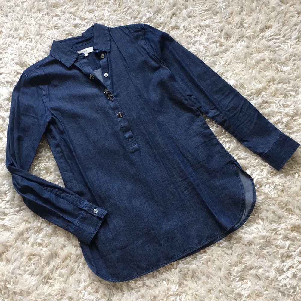 NWOT Ann Taylor Loft jeweled denim popover tunic